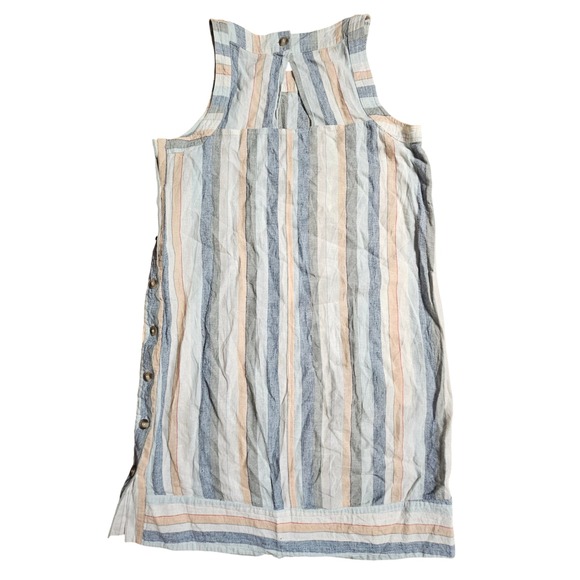 For Cynthia Linen Blend Striped‎ Sleeveless Shift Dress M Side Button Beach - Picture 7 of 9